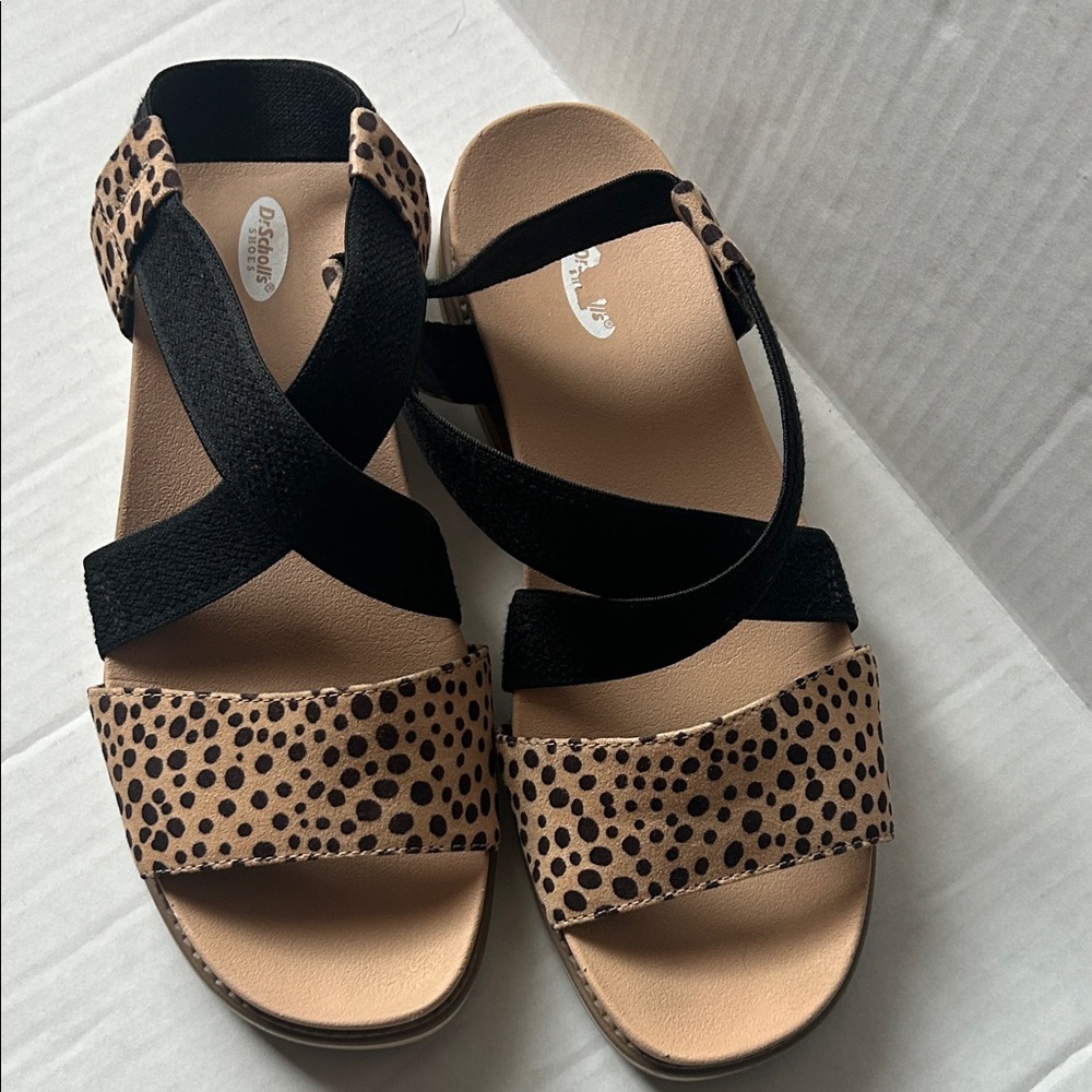 Dr. Scholl's Islander Black & Leopard Print Cross-Strap Sandals